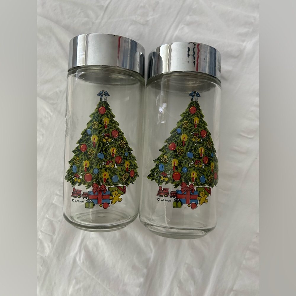 Vintage Christmas Tree Glass Salt and Pepper Shakers